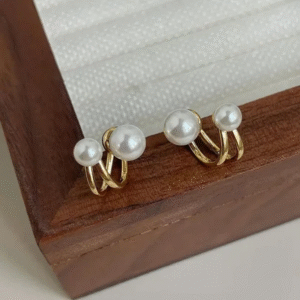 Trendy Korean Pearl Hoop Earrings