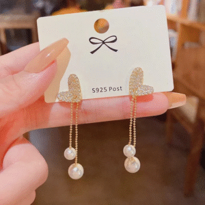 Korean Heart Pearl Drop Earrings