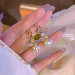 Luxe Pearl Bow Hoops Earrings